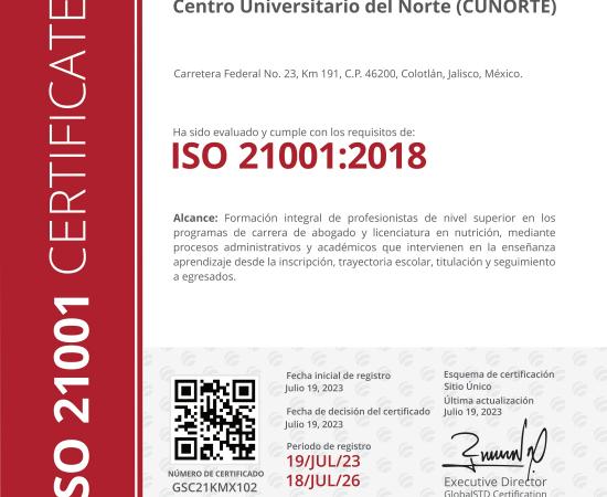El CUNorte obtuvo la certificación de la norma ISO 21001:2018 para Organizaciones Educativas